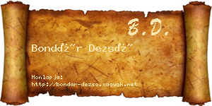 Bondár Dezső névjegykártya
